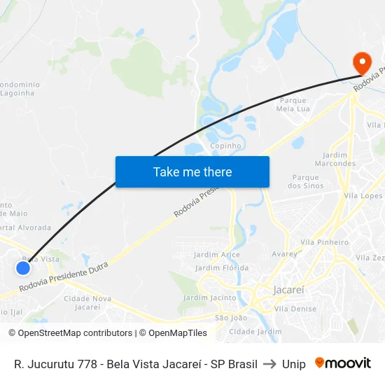 R. Jucurutu 778 - Bela Vista Jacareí - SP Brasil to Unip map