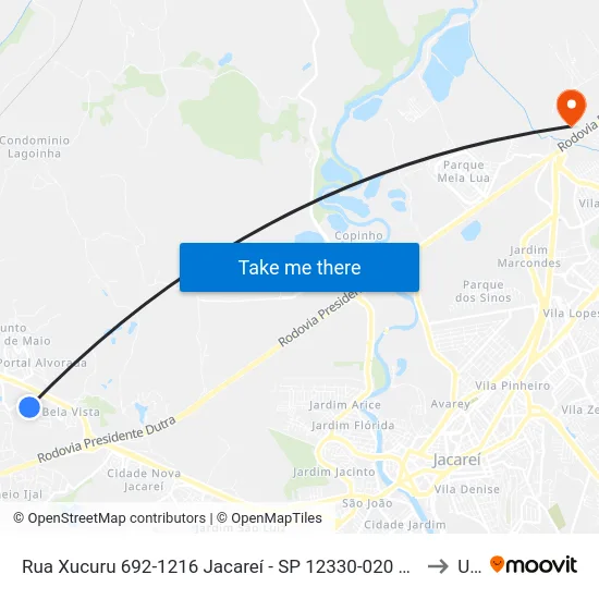 Rua Xucuru 692-1216 Jacareí - SP 12330-020 República Federativa Do Brasil to Unip map