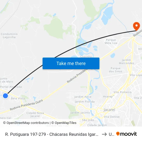 R. Potiguara 197-279 - Chácaras Reunidas Igarapes Jacareí - SP 12330-060 Brasil to Unip map