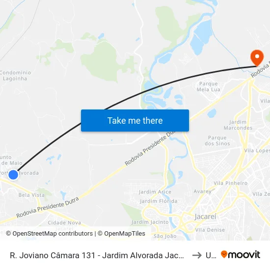 R. Joviano Câmara 131 - Jardim Alvorada Jacareí - SP 12332-170 Brasil to Unip map