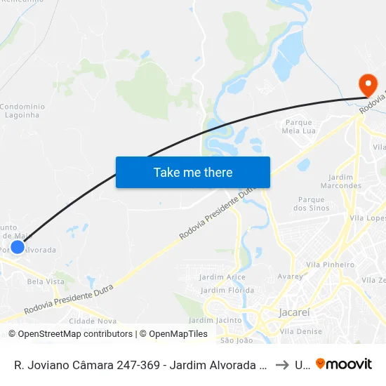 R. Joviano Câmara 247-369 - Jardim Alvorada Jacareí - SP 12332-170 Brasil to Unip map