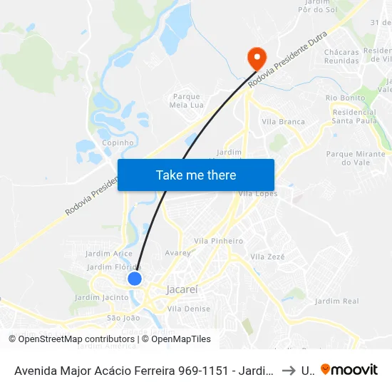 Avenida Major Acácio Ferreira 969-1151 - Jardim Paraíba Jacareí - SP 12327-530 Brasil to Unip map