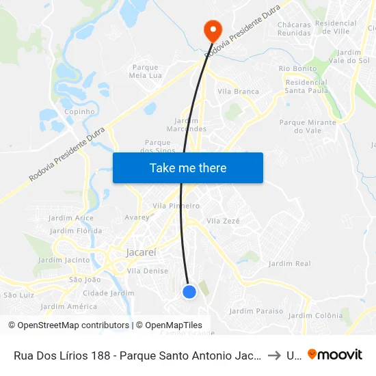 Rua Dos Lírios 188 - Parque Santo Antonio Jacareí - SP 12309-660 Brasil to Unip map