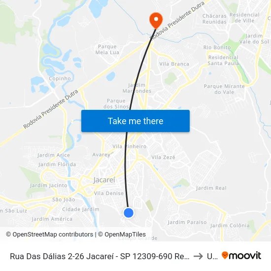 Rua Das Dálias 2-26 Jacareí - SP 12309-690 República Federativa Do Brasil to Unip map