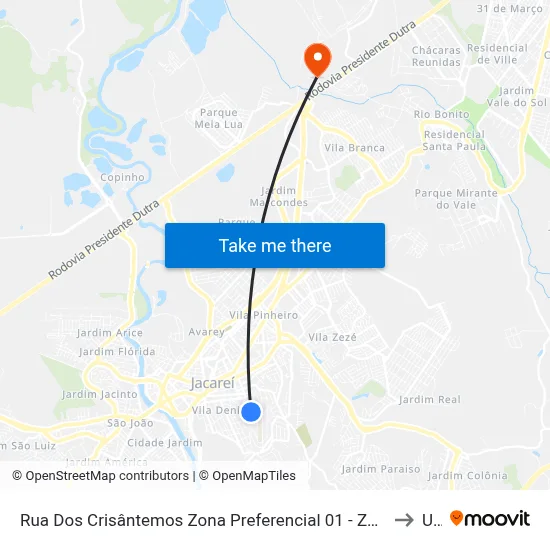 Rua Dos Crisântemos Zona Preferencial 01 - Zap 1 Jacareí - São Paulo 12309 Brasil to Unip map