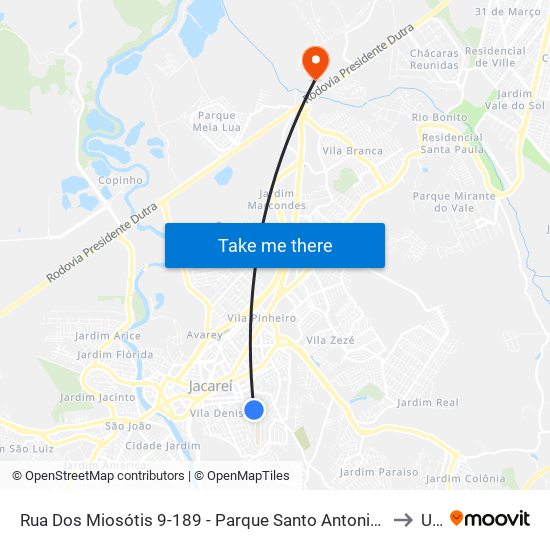 Rua Dos Miosótis 9-189 - Parque Santo Antonio Jacareí - SP 12309-350 Brasil to Unip map