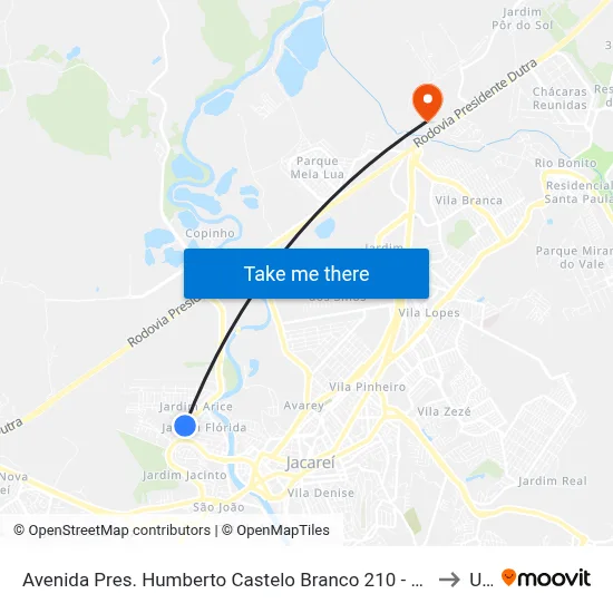 Avenida Pres. Humberto Castelo Branco 210 - Jardim Florida Jacareí - SP Brasil to Unip map