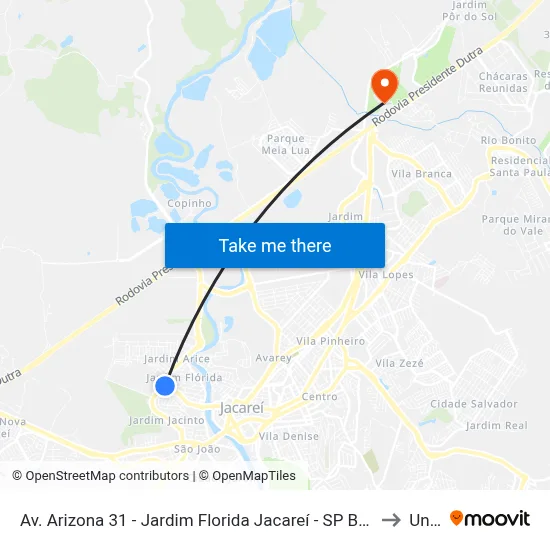Av. Arizona 31 - Jardim Florida Jacareí - SP Brasil to Unip map