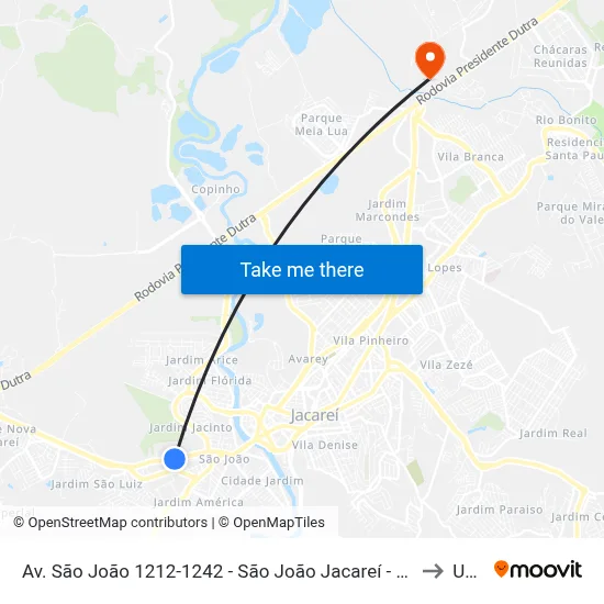 Av. São João 1212-1242 - São João Jacareí - SP Brasil to Unip map