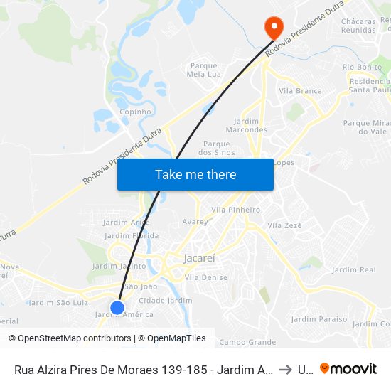 Rua Alzira Pires De Moraes 139-185 - Jardim América Jacareí - SP Brasil to Unip map