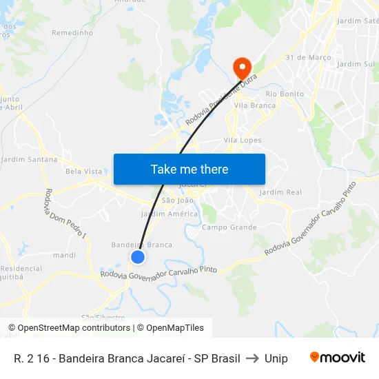 R. 2 16 - Bandeira Branca Jacareí - SP Brasil to Unip map