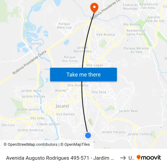 Avenida Augusto Rodrigues 495-571 - Jardim Maria Amelia Jacareí - SP 12318-690 Brasil to Unip map