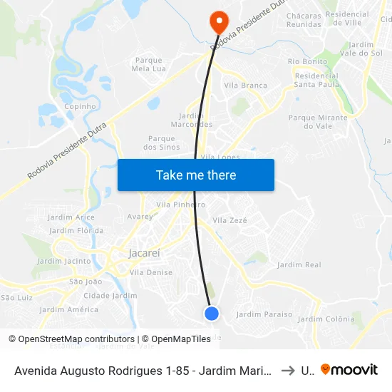 Avenida Augusto Rodrigues 1-85 - Jardim Maria Amelia Jacareí - SP 12318-690 Brasil to Unip map