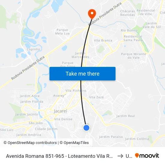 Avenida Romana 851-965 - Loteamento Vila Romana Jacareí - SP Brasil to Unip map