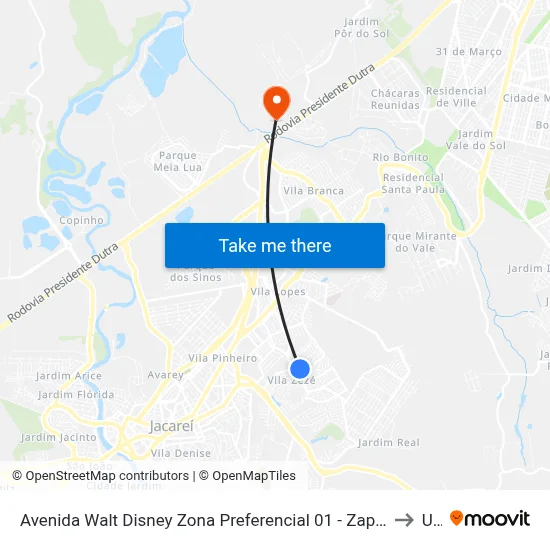 Avenida Walt Disney Zona Preferencial 01 - Zap 1 Jacareí - São Paulo 12310 Brasil to Unip map