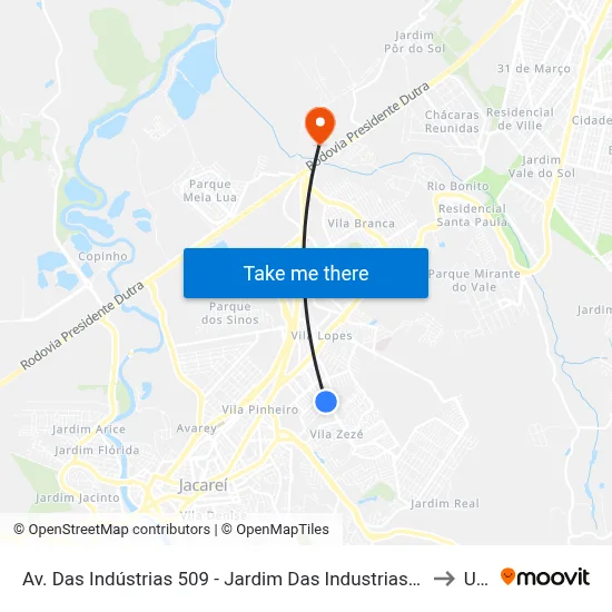 Av. Das Indústrias 509 - Jardim Das Industrias Jacareí - SP Brasil to Unip map