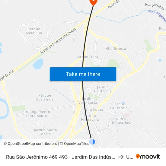 Rua São Jerônimo 469-493 - Jardim Das Indústrias Jacareí - SP Brasil to Unip map