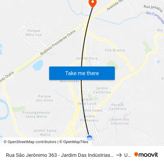 Rua São Jerônimo 363 - Jardim Das Indústrias Jacareí - SP Brasil to Unip map