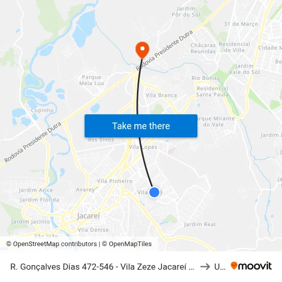 R. Gonçalves Dias 472-546 - Vila Zeze Jacareí - SP 12310-480 Brasil to Unip map
