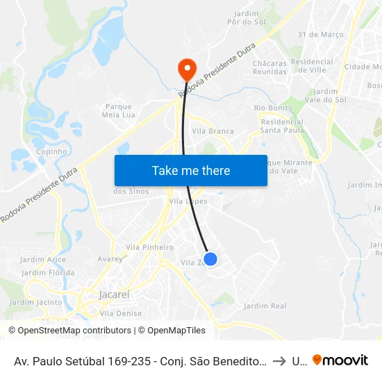 Av. Paulo Setúbal 169-235 - Conj. São Benedito Jacareí - SP 12310-150 Brasil to Unip map