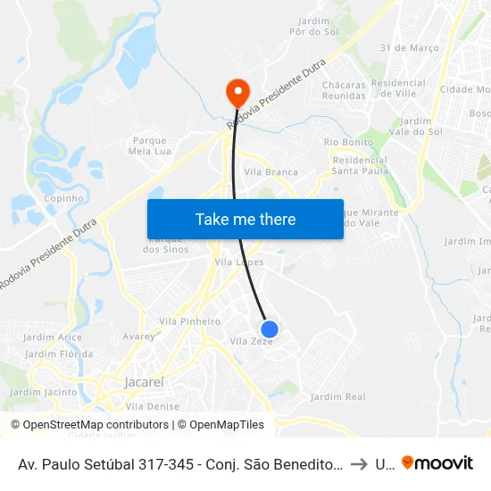 Av. Paulo Setúbal 317-345 - Conj. São Benedito Jacareí - SP 12310-150 Brasil to Unip map