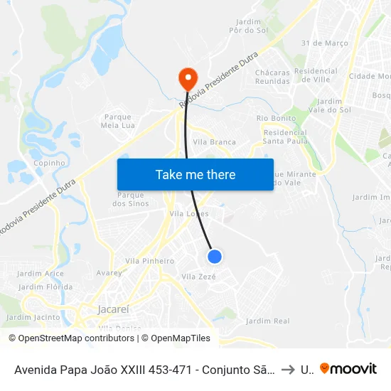 Avenida Papa João XXIII 453-471 - Conjunto São Benedito Jacareí - SP 12310-090 Brasil to Unip map