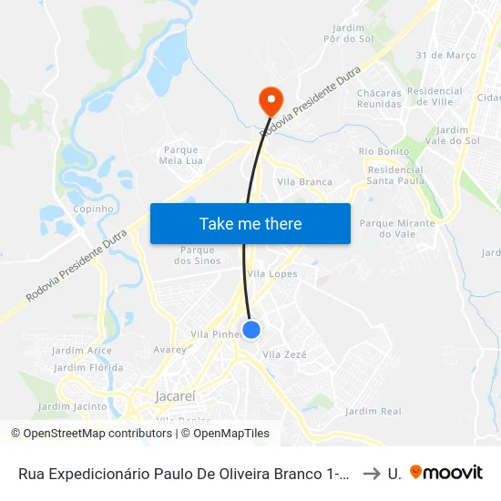 Rua Expedicionário Paulo De Oliveira Branco 1-65 - Jardim Das Indústrias Jacareí - SP 12306-020 Brasil to Unip map