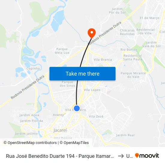 Rua José Benedito Duarte 194 - Parque Itamarati Jacareí - SP 12307-200 Brasil to Unip map