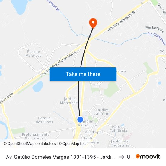 Av. Getúlio Dorneles Vargas 1301-1395 - Jardim California Jacareí - SP Brasil to Unip map