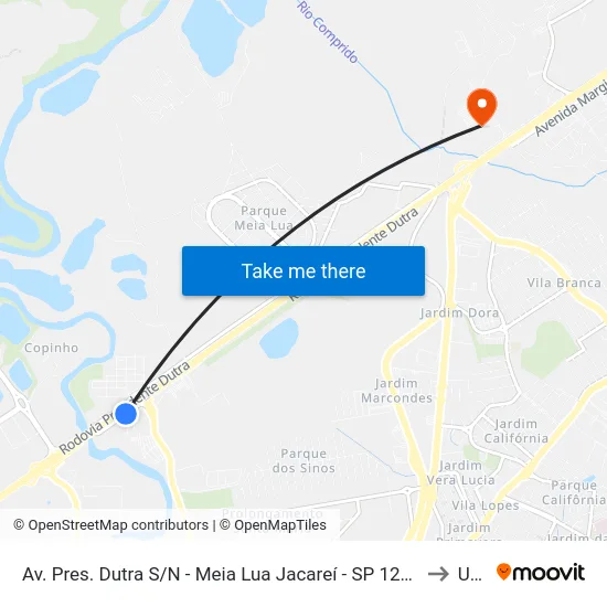 Av. Pres. Dutra S/N - Meia Lua Jacareí - SP 12335-010 Brasil to Unip map