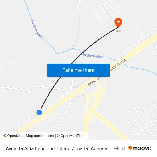 Avenida Alda Lencione Toledo Zona De Adensamento Controlado (Zac - Meia Lua) Jacareí - São Paulo Brasil to Unip map