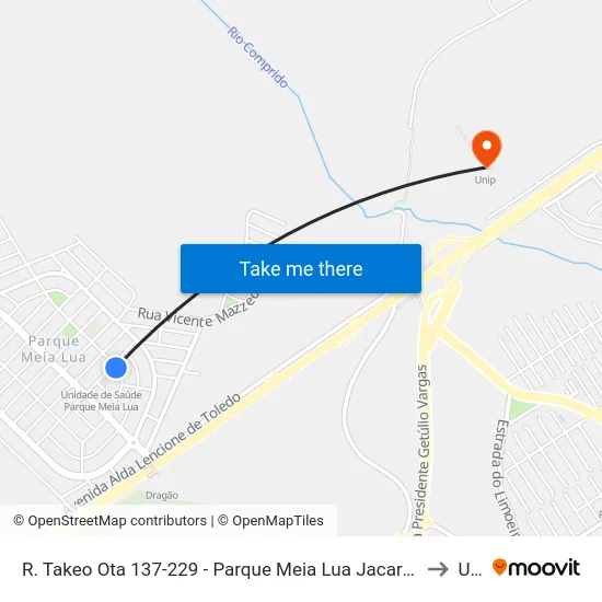 R. Takeo Ota 137-229 - Parque Meia Lua Jacareí - SP 12335-270 Brasil to Unip map