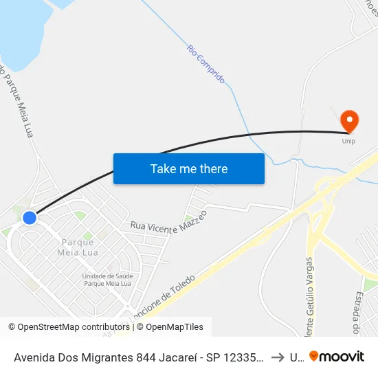 Avenida Dos Migrantes 844 Jacareí - SP 12335-000 República Federativa Do Brasil to Unip map