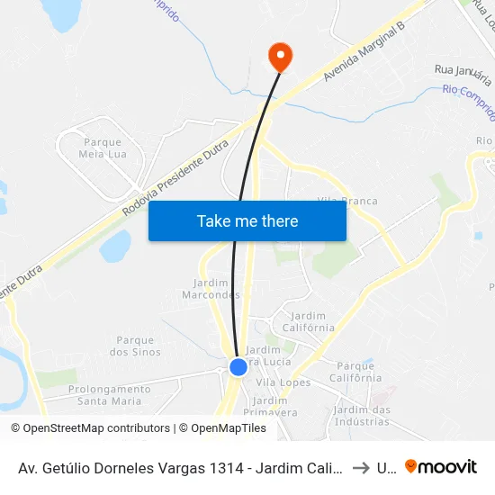 Av. Getúlio Dorneles Vargas 1314 - Jardim California Jacareí - SP Brasil to Unip map