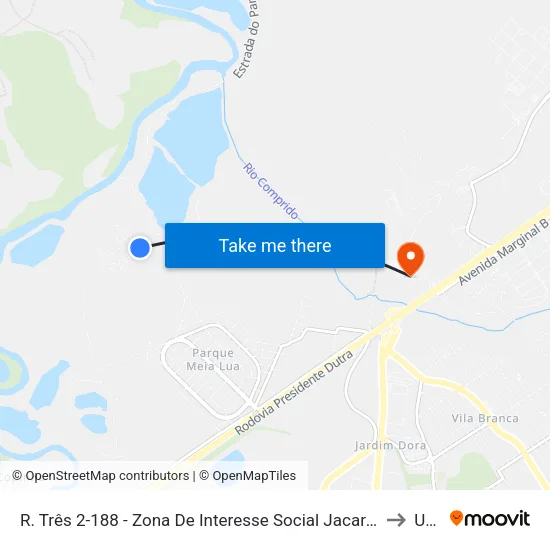 R. Três 2-188 - Zona De Interesse Social Jacareí - SP Brasil to Unip map