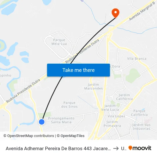 Avenida Adhemar Pereira De Barros 443 Jacareí - SP 12328-300 República Federativa Do Brasil to Unip map
