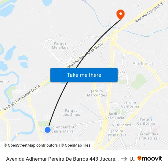 Avenida Adhemar Pereira De Barros 443 Jacareí - SP 12328-300 República Federativa Do Brasil to Unip map