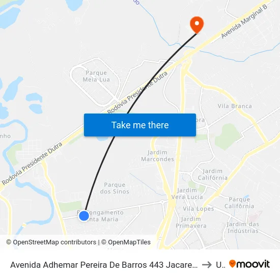 Avenida Adhemar Pereira De Barros 443 Jacareí - SP 12328-300 República Federativa Do Brasil to Unip map