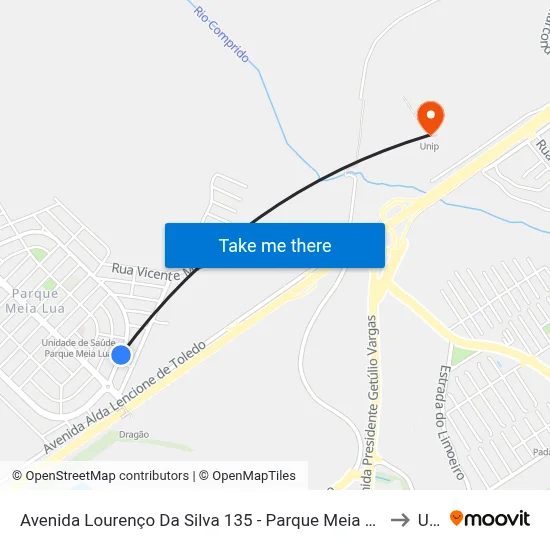 Avenida Lourenço Da Silva 135 - Parque Meia Lua Jacareí - SP Brasil to Unip map