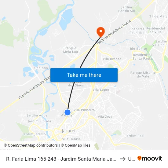 R. Faria Lima 165-243 - Jardim Santa Maria Jacareí - SP 12328-070 Brasil to Unip map