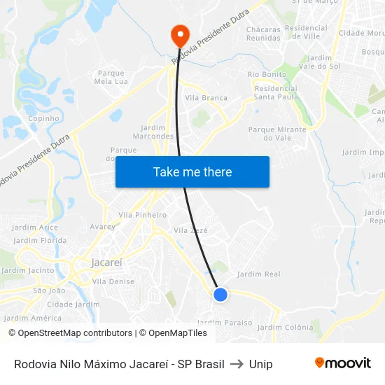 Rodovia Nilo Máximo Jacareí - SP Brasil to Unip map