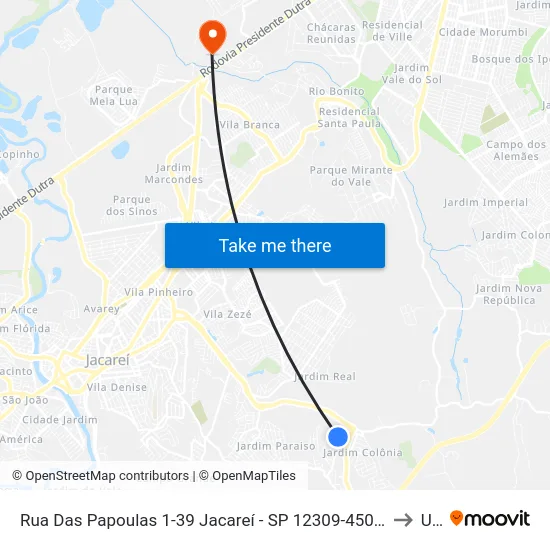 Rua Das Papoulas 1-39 Jacareí - SP 12309-450 República Federativa Do Brasil to Unip map