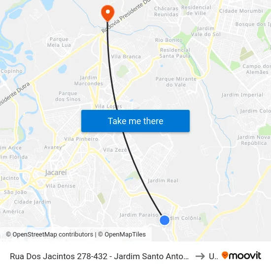 Rua Dos Jacintos 278-432 - Jardim Santo Antonio Da Boa Vista Jacareí - SP 12315-620 Brasil to Unip map