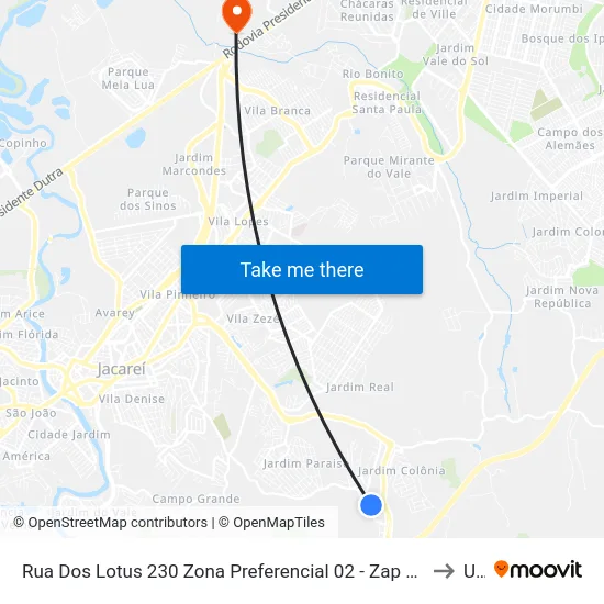 Rua Dos Lotus 230 Zona Preferencial 02 - Zap 2 A Jacareí - São Paulo 12315 Brasil to Unip map