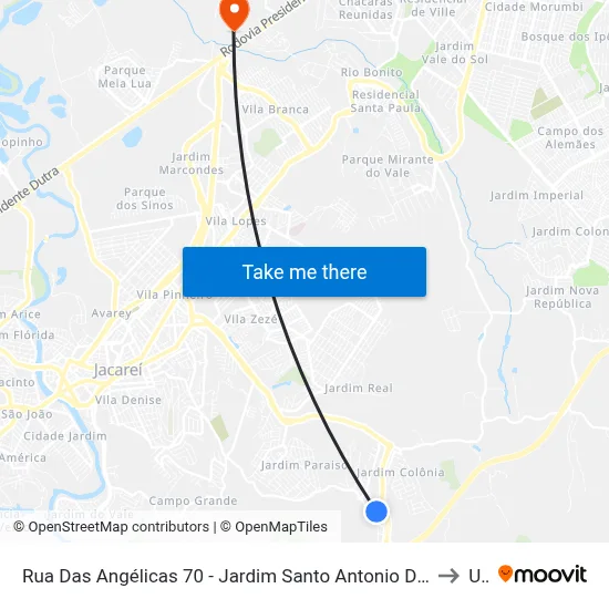 Rua Das Angélicas 70 - Jardim Santo Antonio Da Boa Vista Jacareí - SP 12315-500 Brasil to Unip map