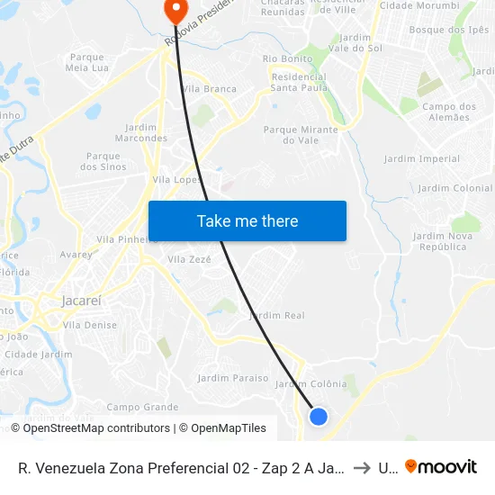 R. Venezuela Zona Preferencial 02 - Zap 2 A Jacareí - São Paulo 12315 Brasil to Unip map
