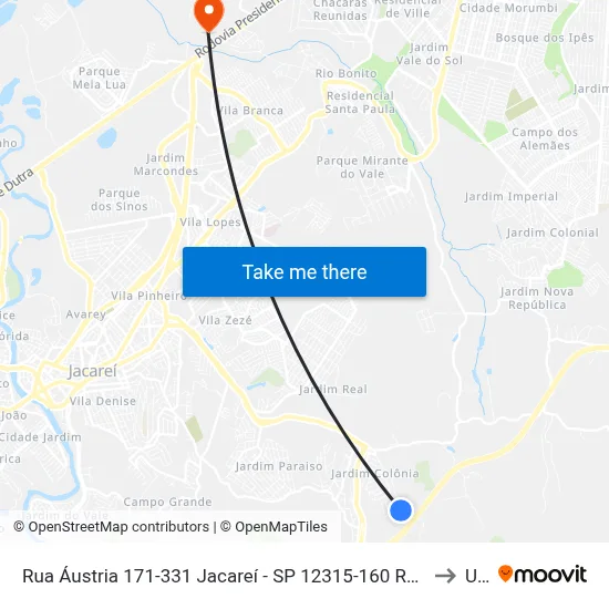Rua Áustria 171-331 Jacareí - SP 12315-160 República Federativa Do Brasil to Unip map