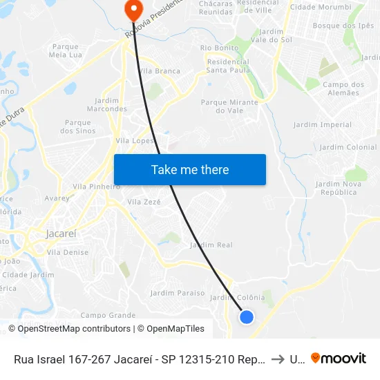 Rua Israel 167-267 Jacareí - SP 12315-210 República Federativa Do Brasil to Unip map
