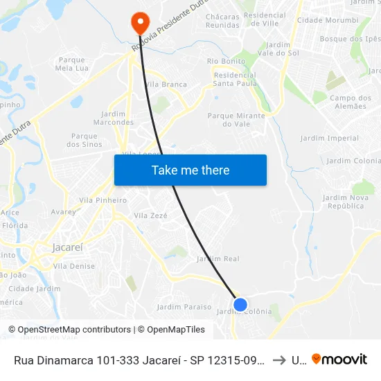 Rua Dinamarca 101-333 Jacareí - SP 12315-090 República Federativa Do Brasil to Unip map