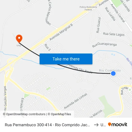 Rua Pernambuco 300-414 - Rio Comprido Jacareí - SP 12302-070 Brasil to Unip map